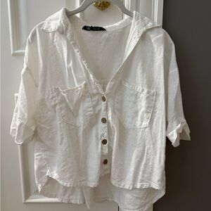 Zara White Button-Up Blouse